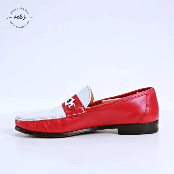 Bruno Magli Kurt Leather Loafers Red White Men 10 - Picture 7 of 14